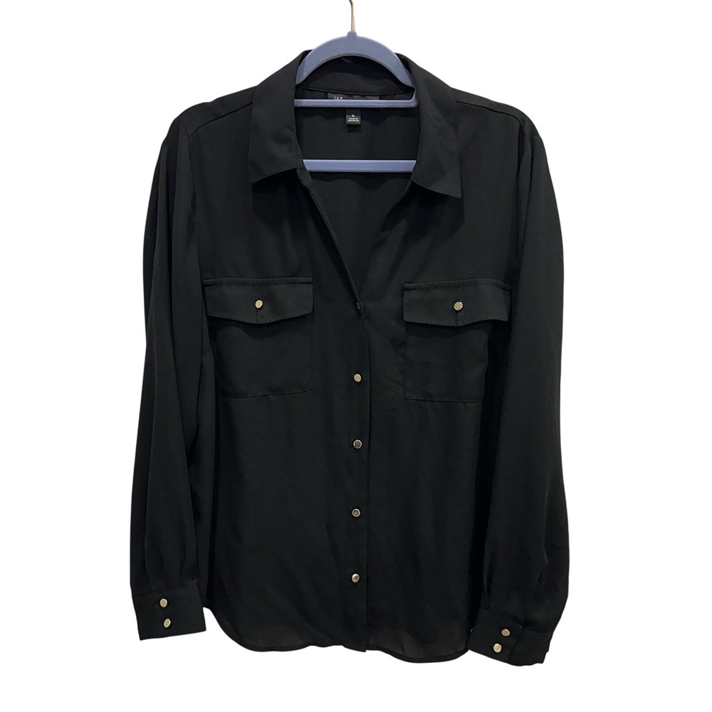 INC International Concepts Woman's XL Lightweight Black Button-Down Shirt EUC